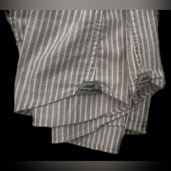 Crosby & Howard Taupe And White Striped Button Down Shirt - Picture 7 of 7